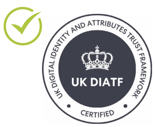 A certification badge for the UK Digital Identity and Attributes Trust Framework, featuring a crown icon and the text 'UK DIATF' and 'Certified'.