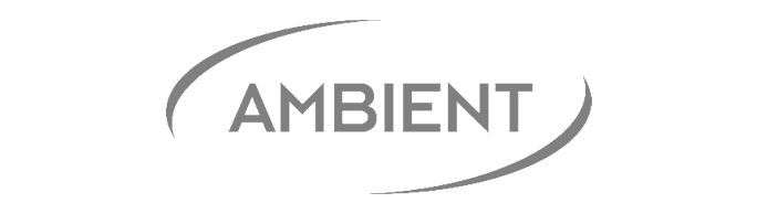 The word "AMBIENT" in gray letters, with curved lines above and below, on a black background.