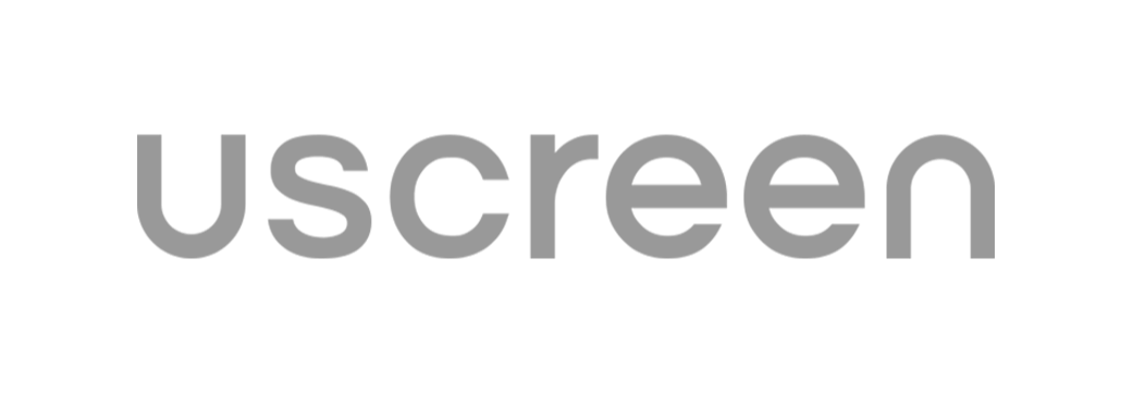 The word 'uscreen' in gray text on a black background.