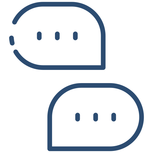 Zwei Sprechblasen, eine obere und eine untere, symmetrisch angeordnet mit Punkten darin, auf weißem Hintergrund.