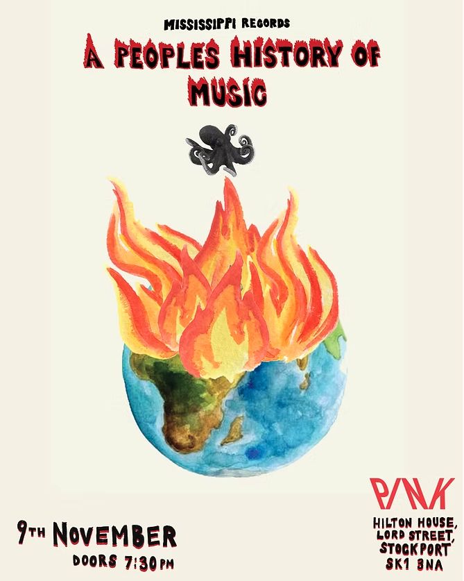 water colour image of a burning globe and an octopus