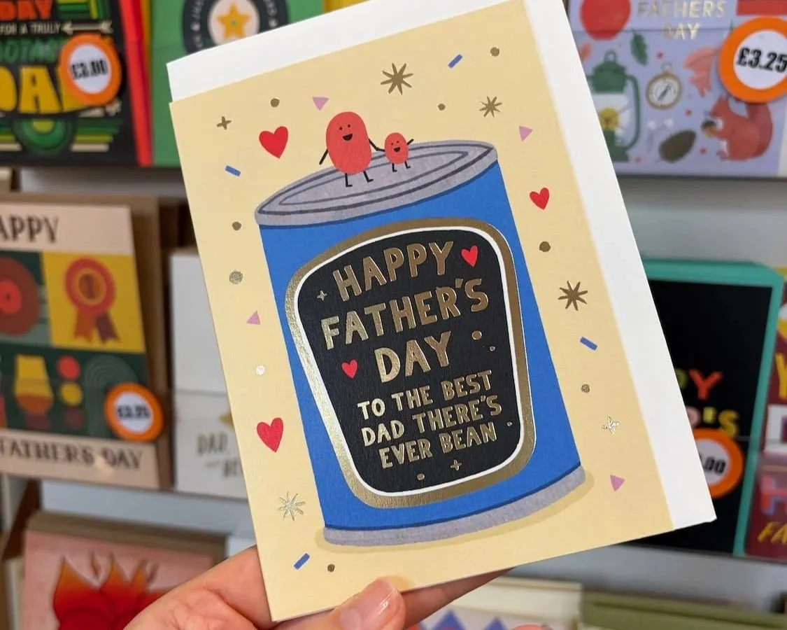 Father's Day baked beans card on sale at The Warren in Stockport