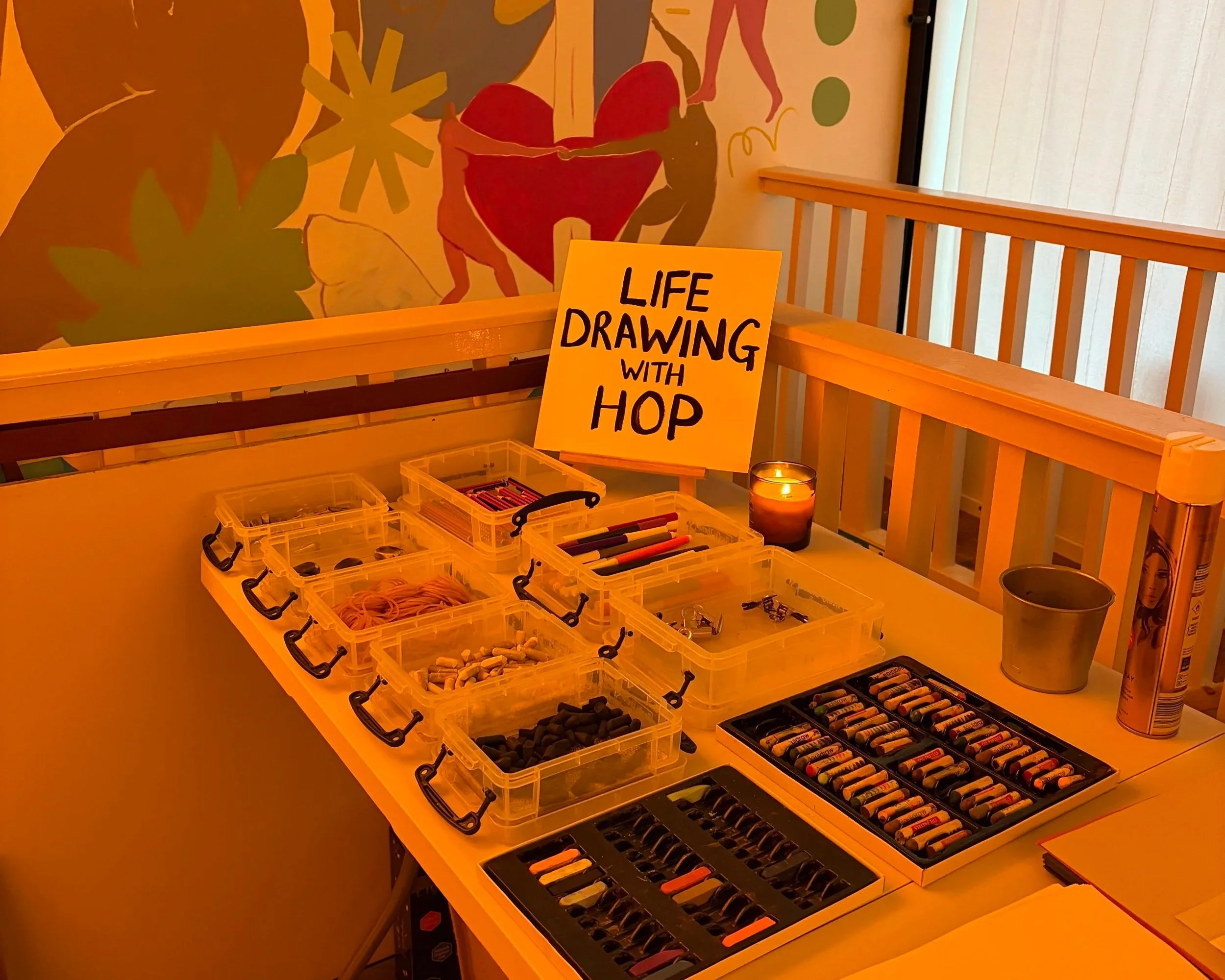 Art materials for life drawing session