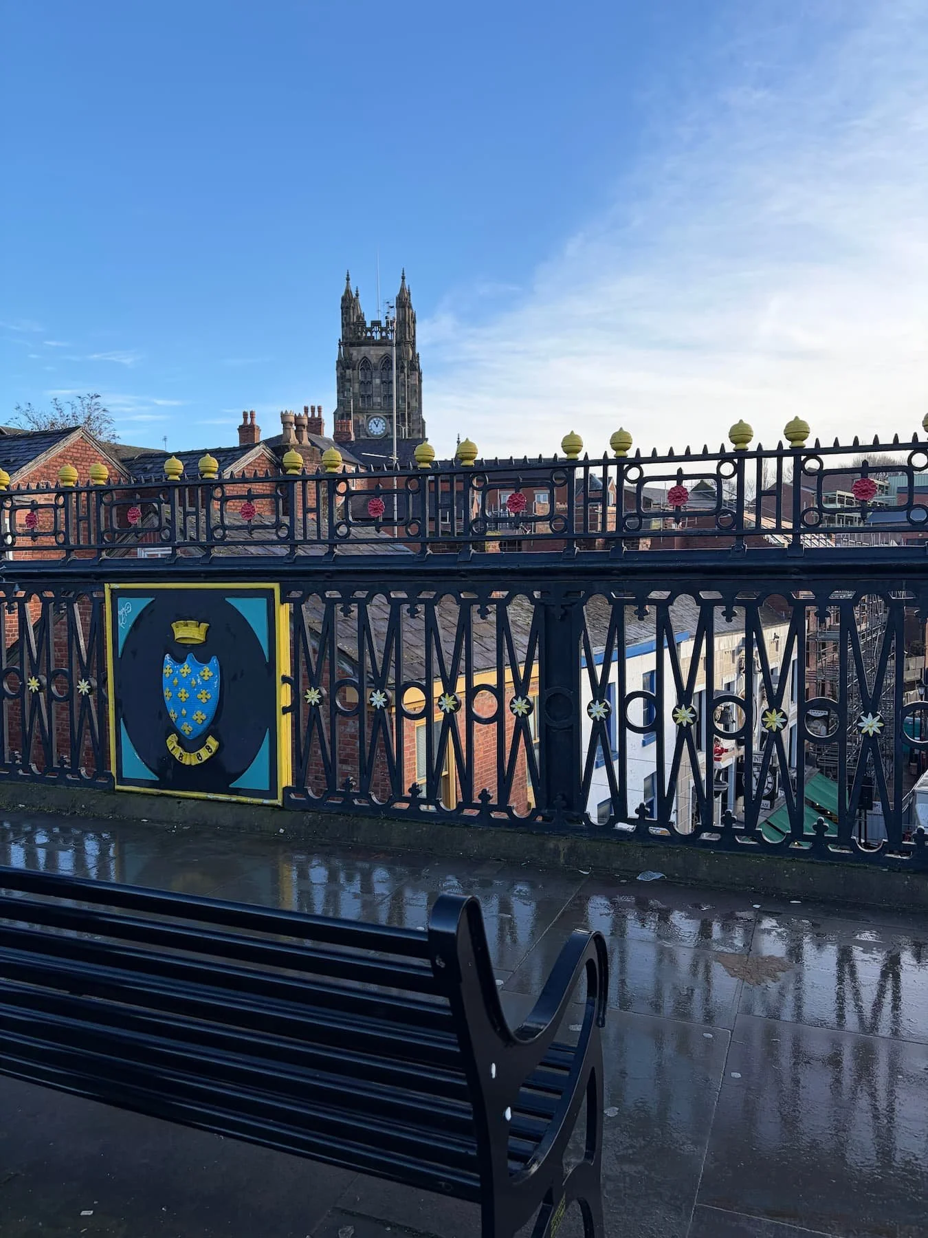 View over bridge in Stockport looking over the Old Town