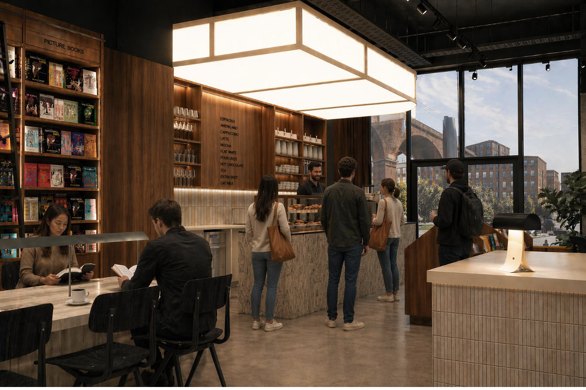 An artist mock up of Prologue book store Weir Mill