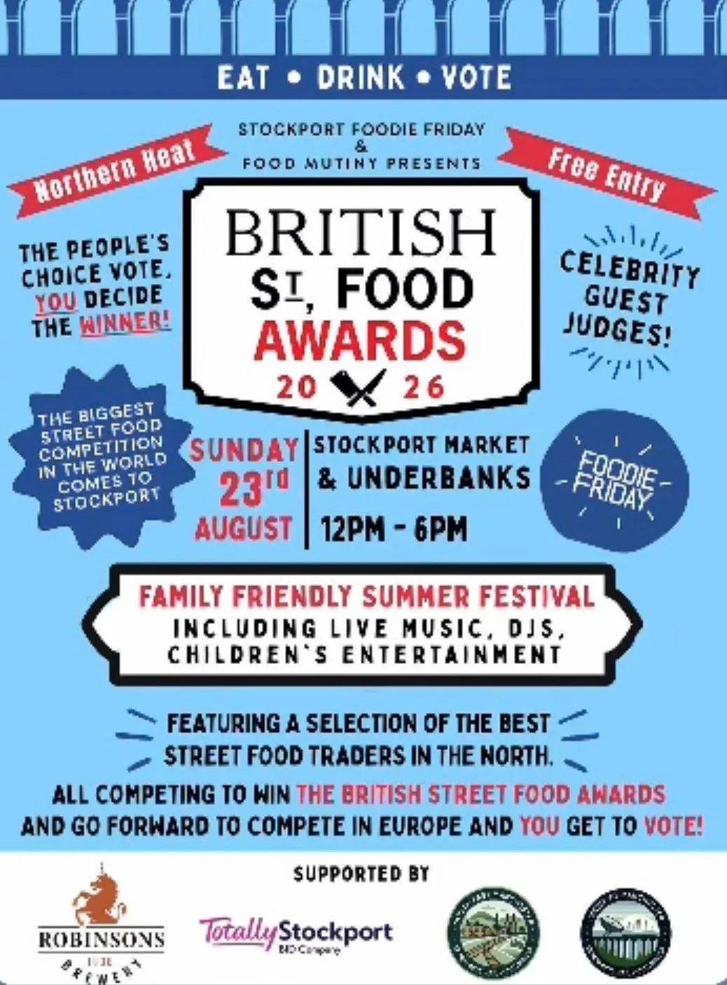 Poster announcing the British St Food Awards in Stockport