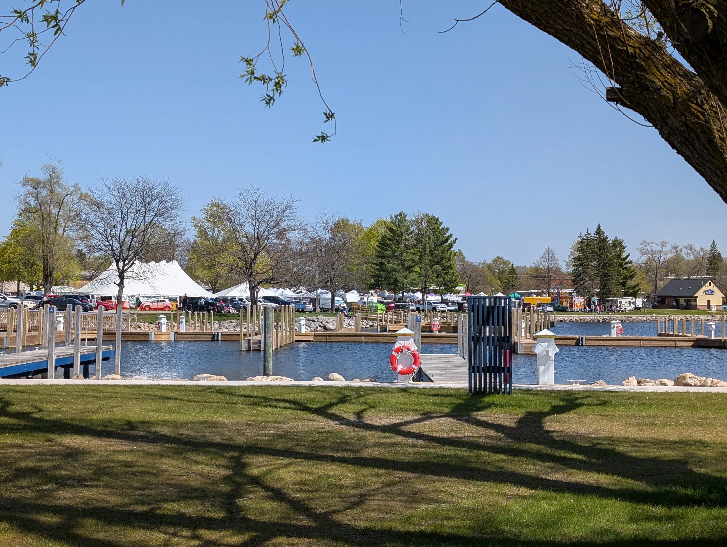 Waterfront empty docks festival tents