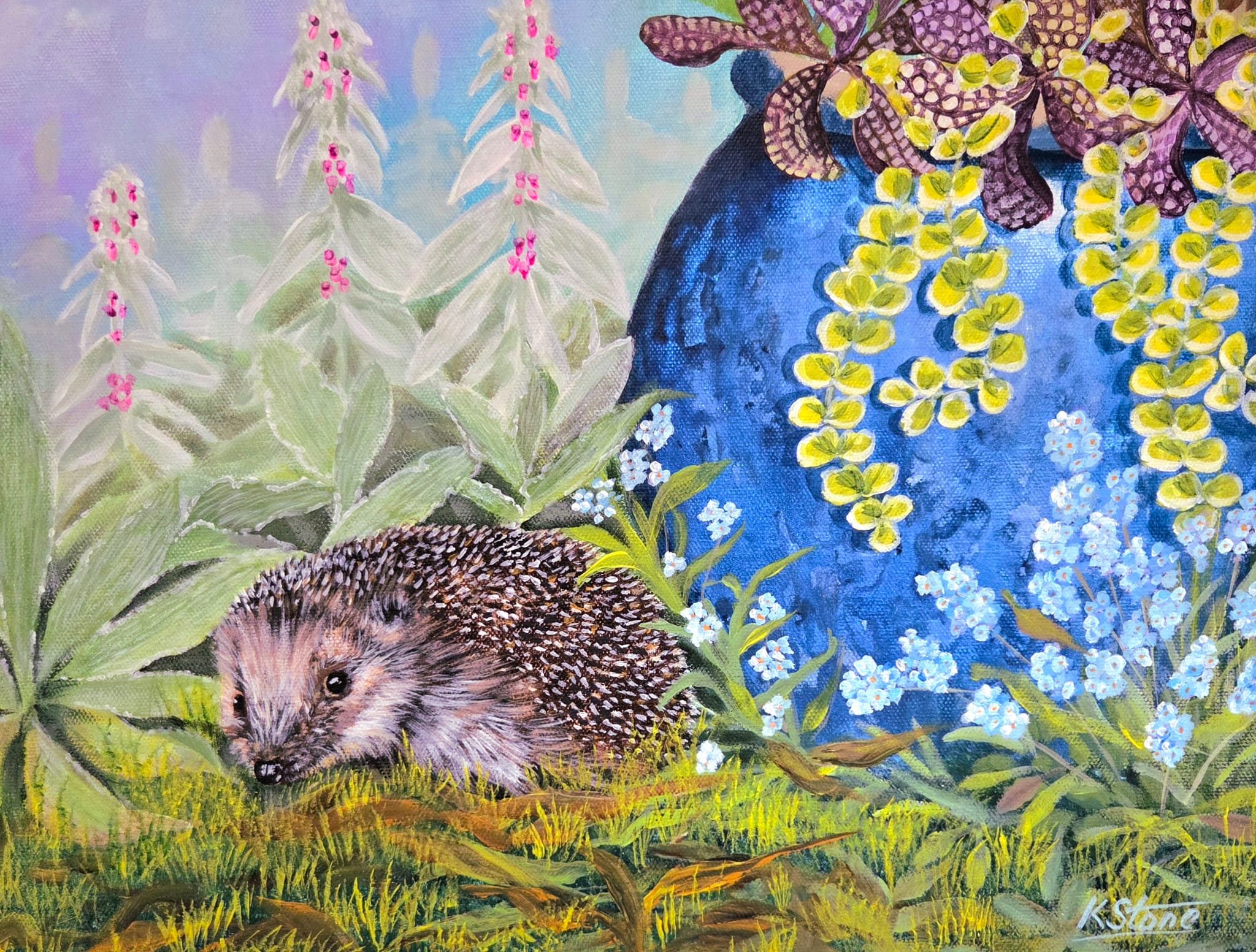 "Forget-Me-Not", Acrylic Painting on board, 19" x 15"