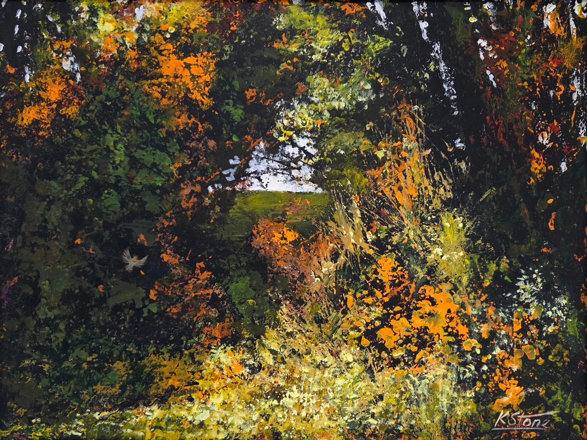 "Through The Hedgerow", Acrylic Painting on board, 15" x 19"