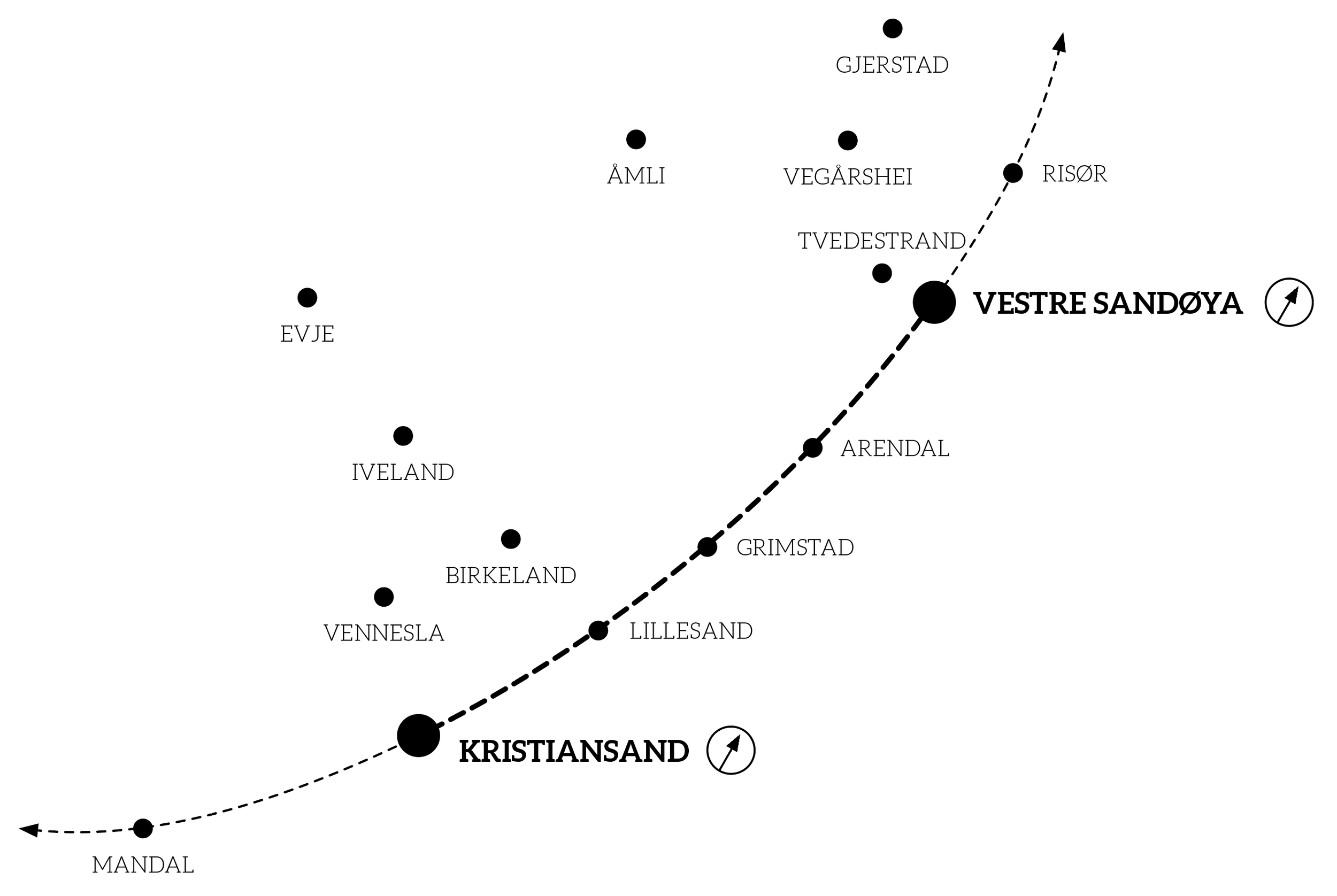 Kart over Agder, med stedsnavn som Kristiansand, Lillesand, Grimstad, Tvedestrand, Risør, Gjerstad, Amli, Evje, Iveland, Birkeland, Vennesla, Mandal og Arendal