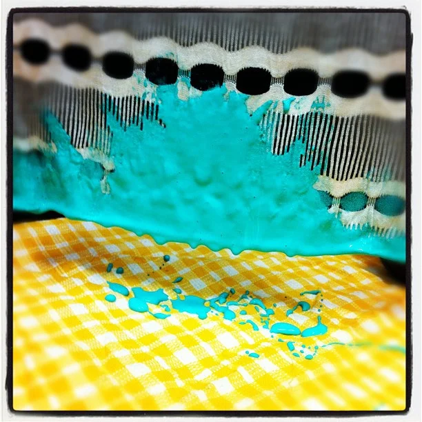 Fabric dipped in acrylic house paint.