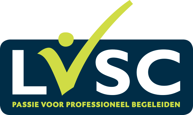 Logo with initials LVSC and a green checkmark, with Dutch tagline 'Passie voor professioneel begeleiden'.
