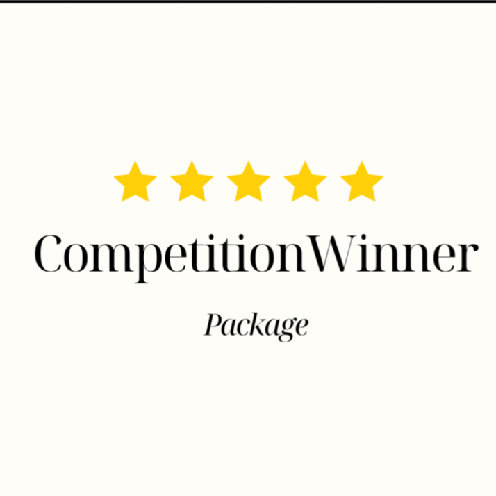 Certificate with five yellow stars at the top, titled "Competition Winner" in bold, with the word "Package" below.