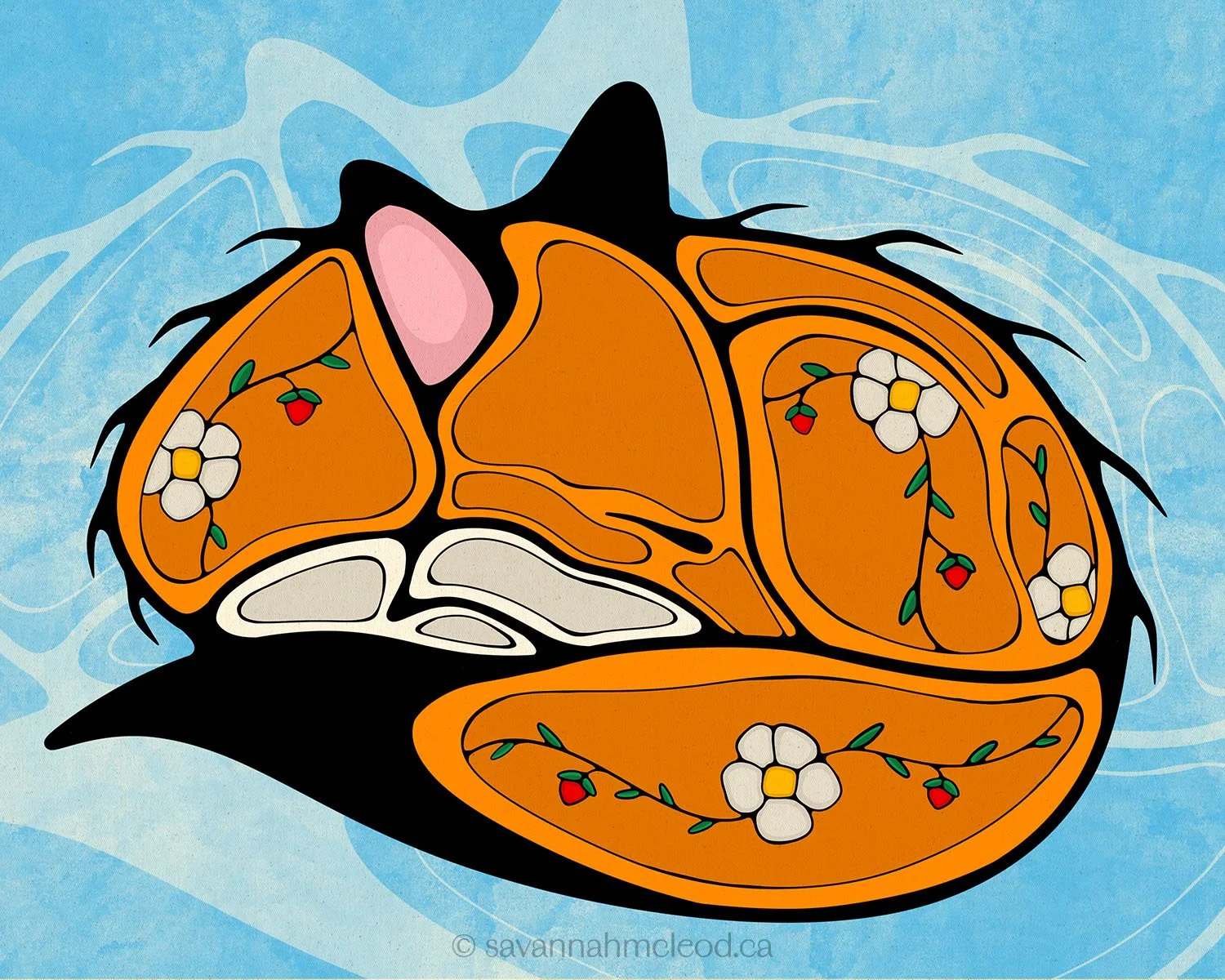 Sleeping Fox with Strawberries- Art Print