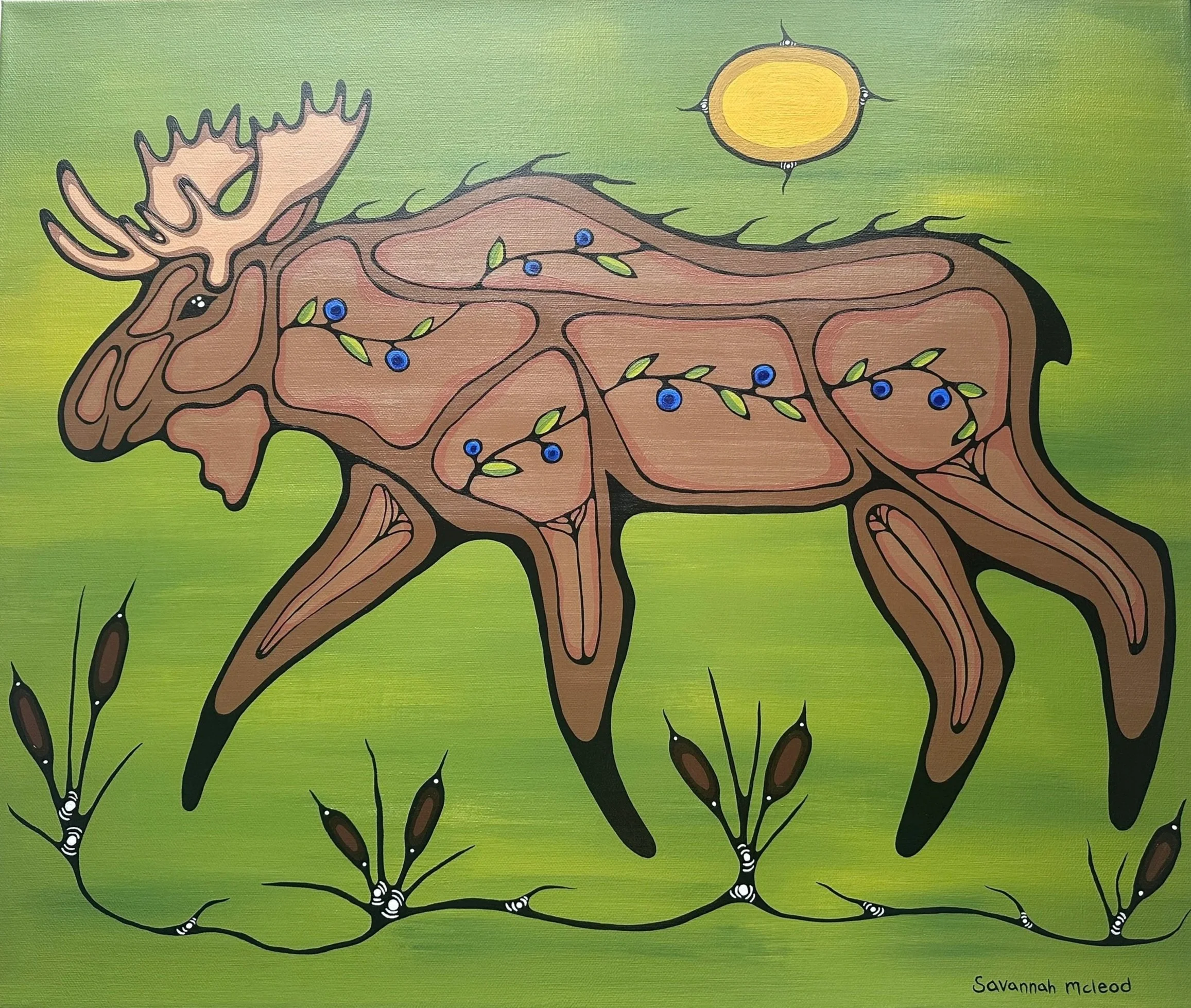 Moose and Blueberries - Original Painting