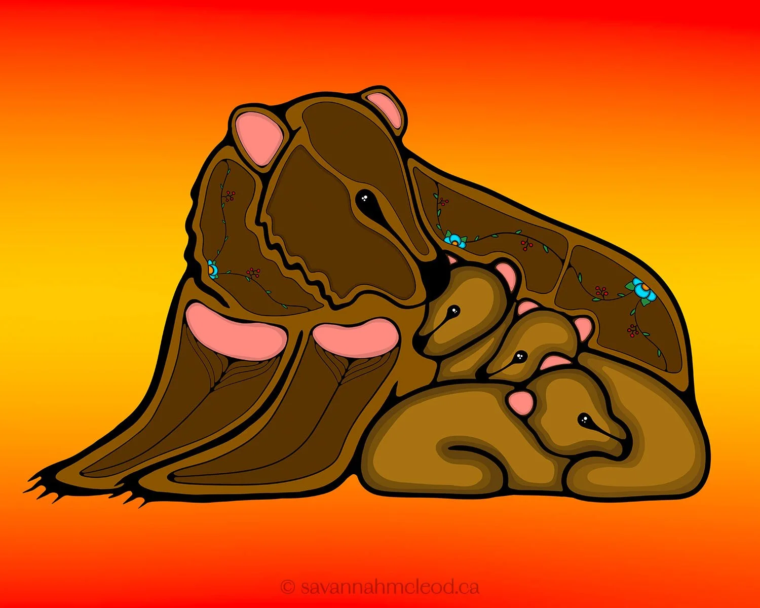 Mama Bear and 3 Cubs - Art Print