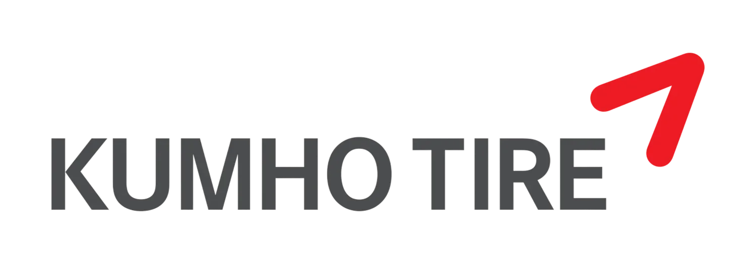 Kumho Tire logo with black text and a red upward-pointing arrow.