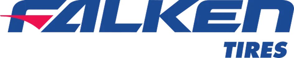 Partial logo of Falken Tires with blue text and a red checkmark logo.