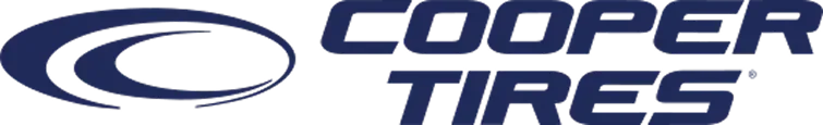 Cooper Tires logo with large dark blue text and emblem on black background
