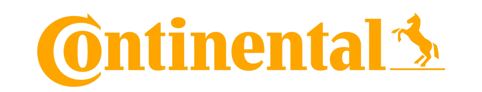 The logo of Continental, a tire and automotive parts manufacturer, featuring the word 'Continental' in black text with an orange background and a stylized image of a rearing horse on the right side.