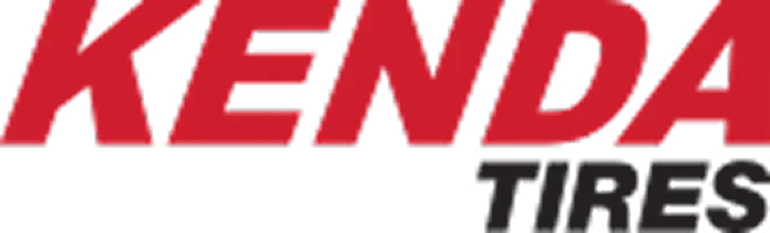Close-up of a logo with the word 'KENDA' in bold red letters and 'TIRES' in smaller black letters beneath.