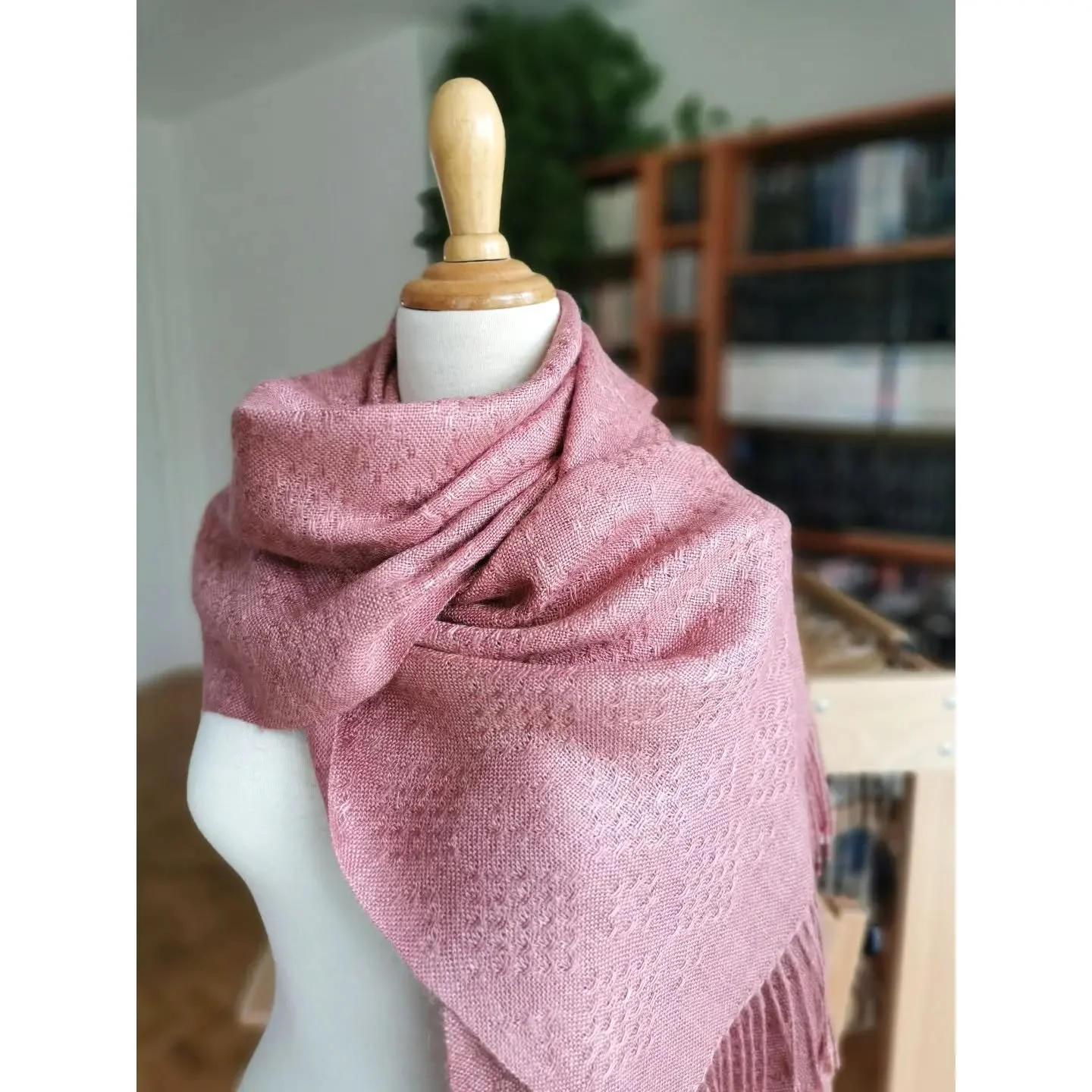Hand-dyed Tussah Silk scarf. I really like this pattern; it&rsquo;s a pleasure to weave and produces an airy fabric. 
Weaving with a single-ply yarn as the warp isn&rsquo;t always easy, as it can sometimes fray slightly under tension. You need to kee