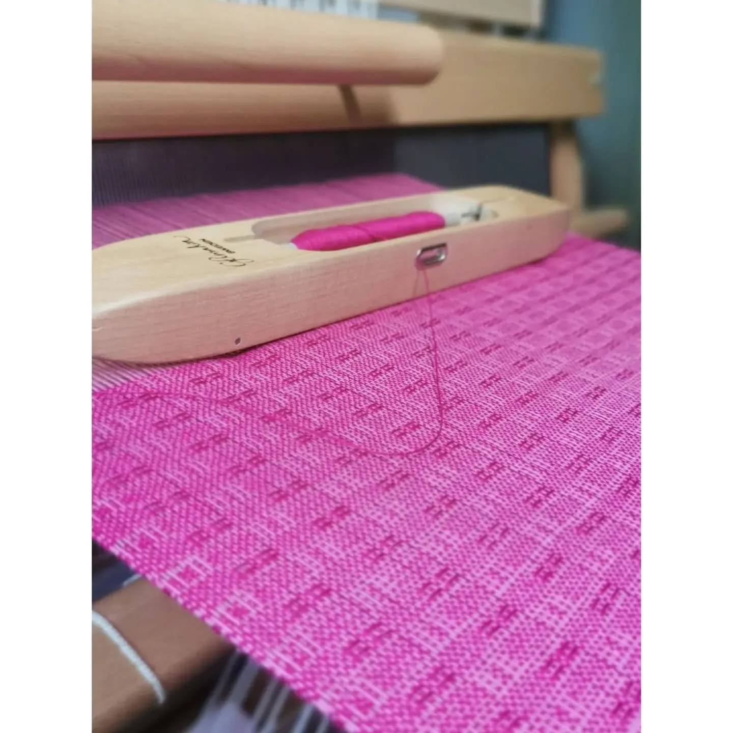 A new scarf made using the Swedish Lace technique, a weaving method that plays with negative space. In some places, the weft threads float above several warp threads; in others, it is the reverse, creating open areas in the fabric and forming geometr