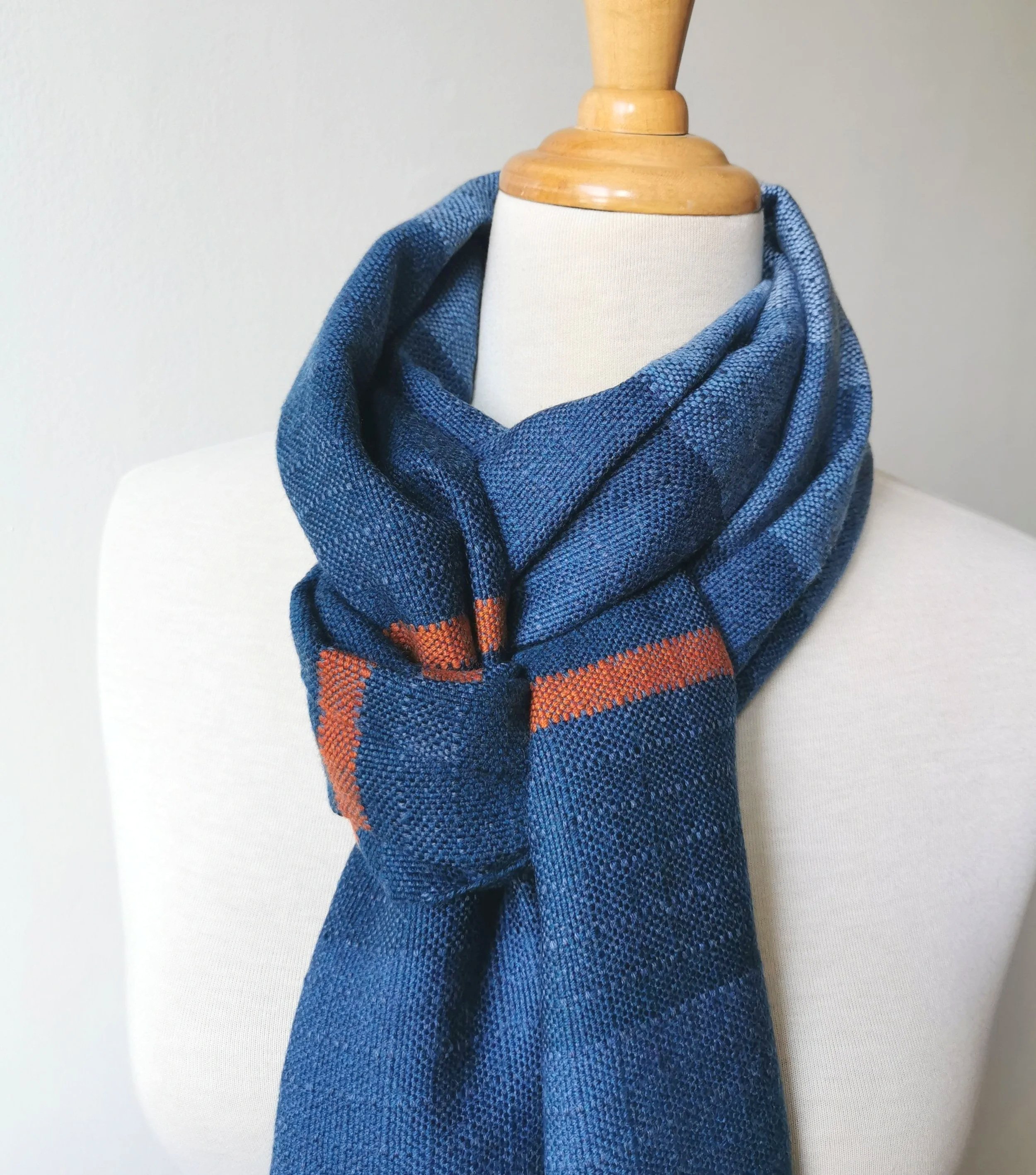 Cobalt & Sienne — Écharpe en pure laine mérinos