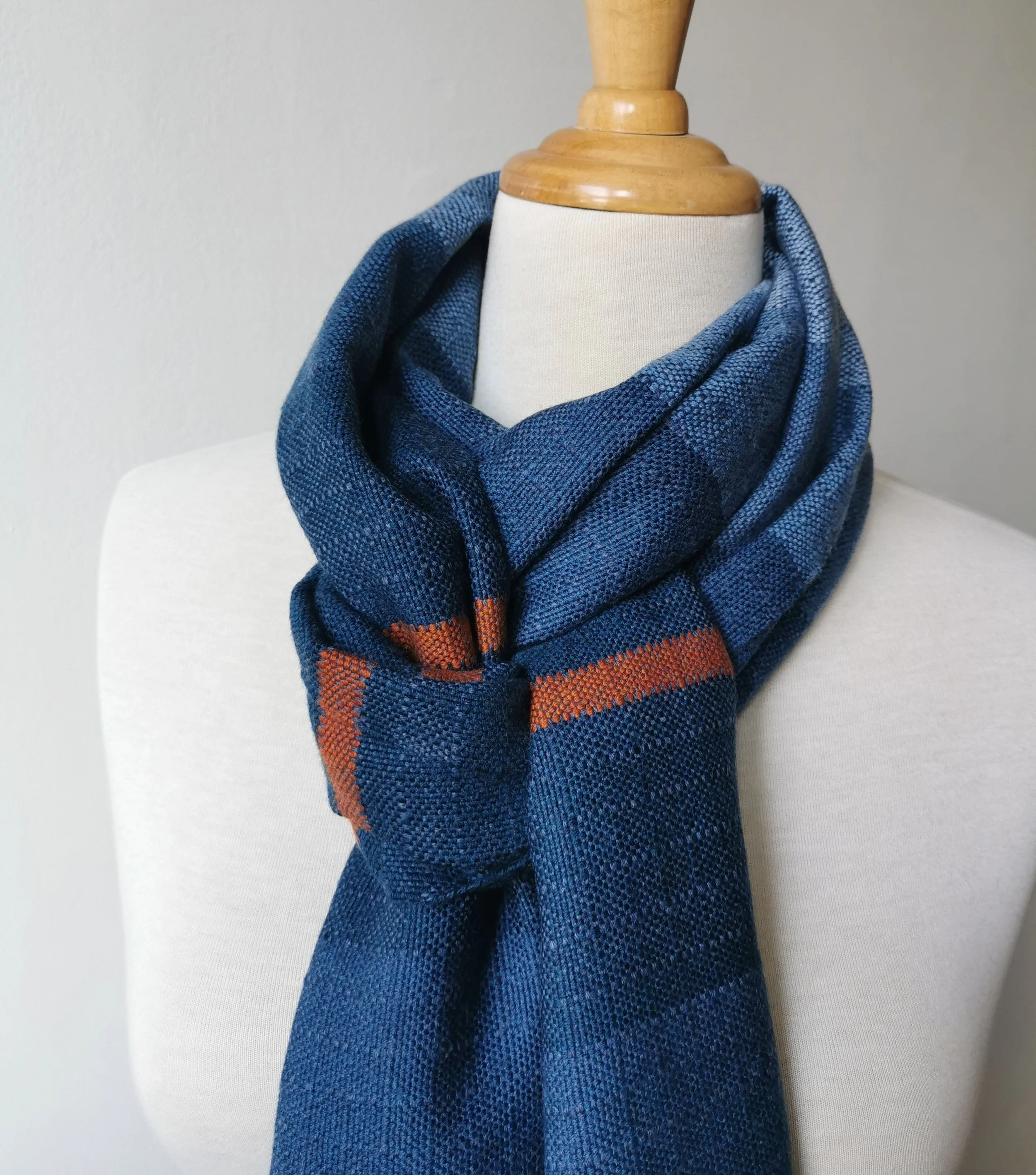 Cobalt & Sienne — Écharpe en pure laine merinos