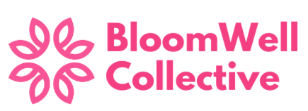 Logo of BloomWell Collective with a pink flower design next to the text 'BloomWell Collective' in pink.