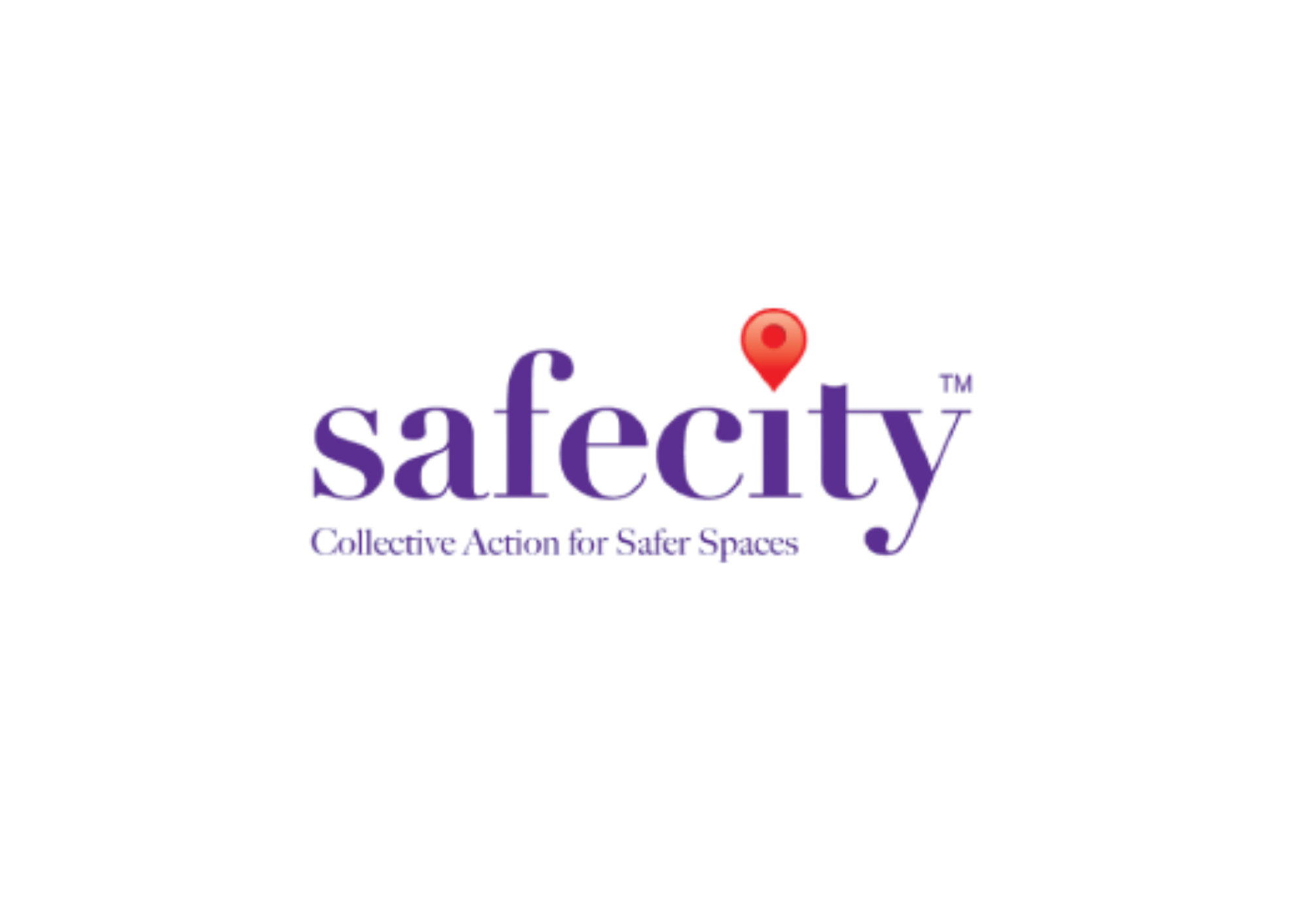 Logo of Safecity with slogan 'A Collective Action for Safe Streets' and a red location pin icon.