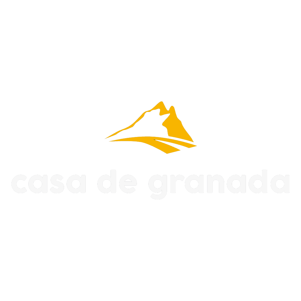 Logo with a mountain illustration and the text 'casa de granada' on a black background.