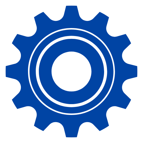 Grafische Darstellung eines blauen Zahnrads mit drei konzentrischen Kreisen in der Mitte.