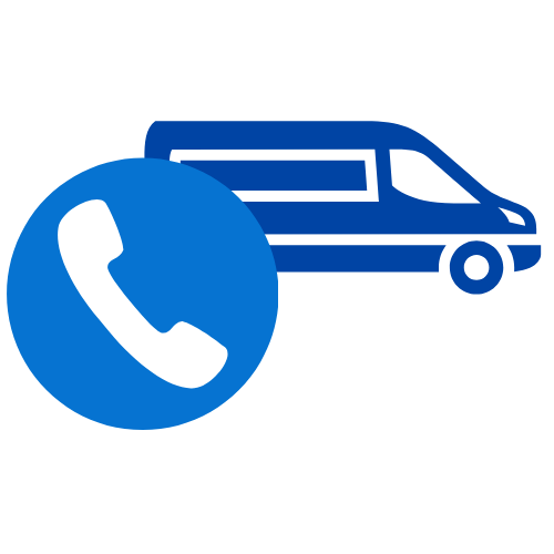 Symbol eines Mobiltelefons und eines Autos, was auf einen Fahrdienst oder Taxi-Service hinweist.