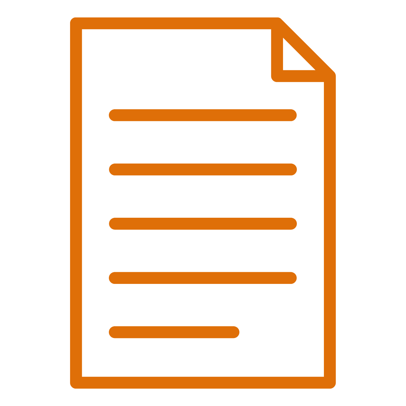 Icon of a document or paper with horizontal lines representing text, in orange outline.