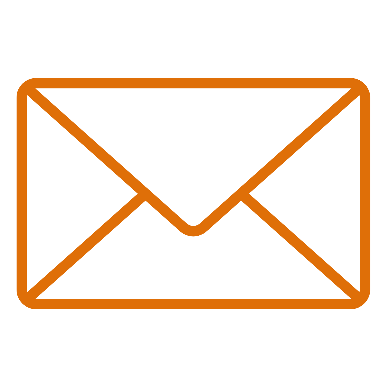 Outline of an orange envelope on a black background.