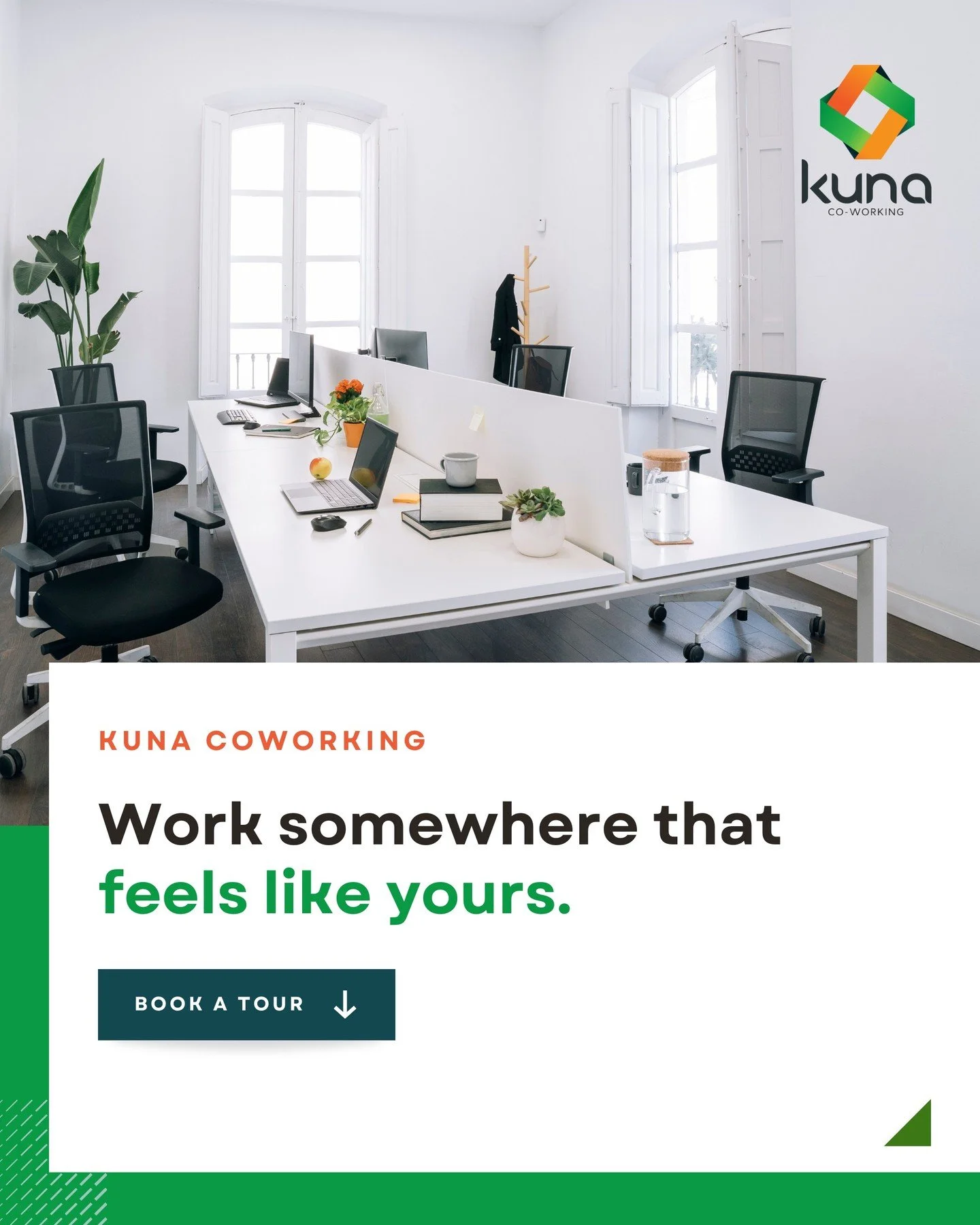 Flexible. Functional. Fully yours.
Your workspace should inspire you, not limit you. Come see why Kuna is Jacksonville&rsquo;s only all-in-one coworking space.
Visit the link in our bio to book a tour and explore our latest running promotions!

#Kuna