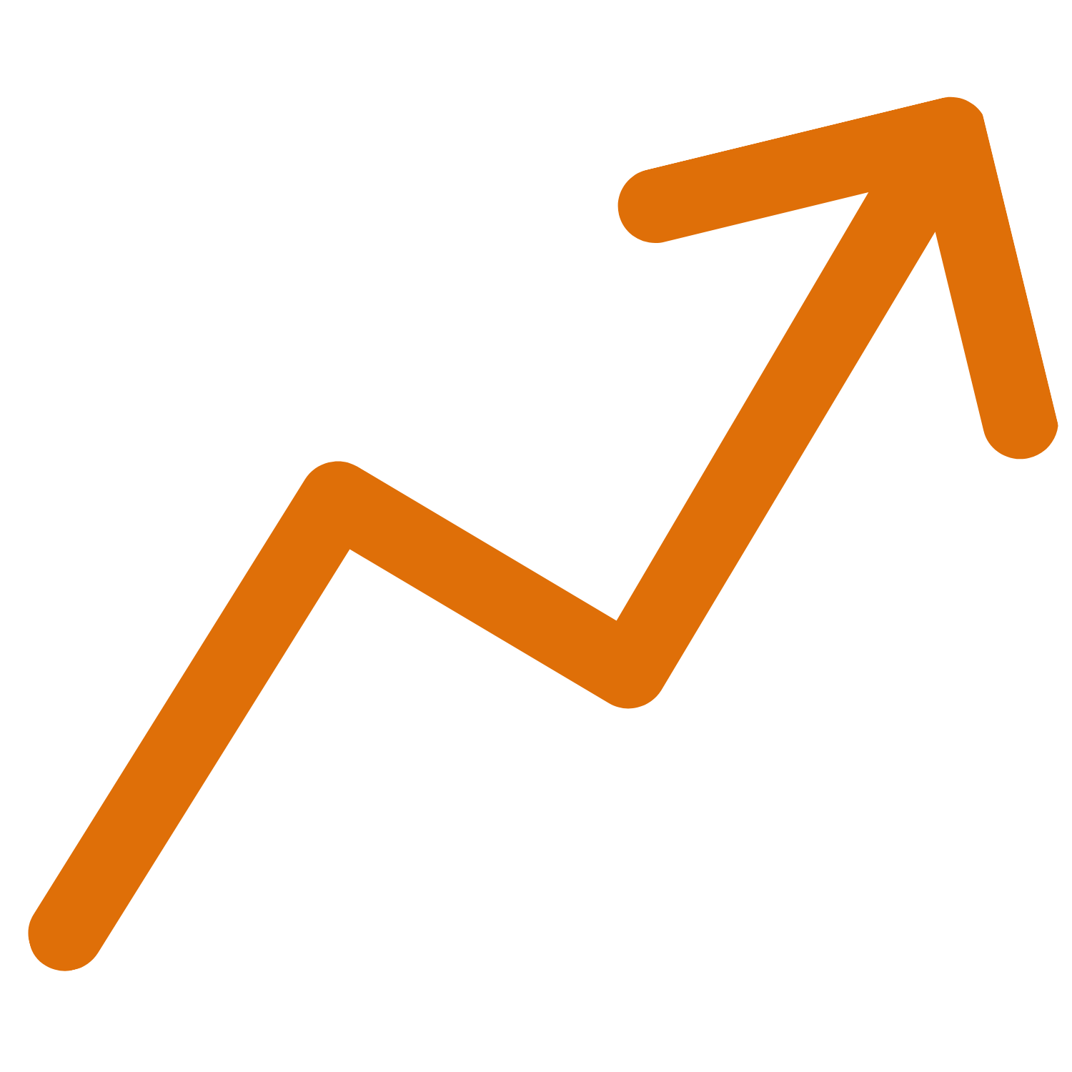 Orange upward trending arrow graph on a black background.