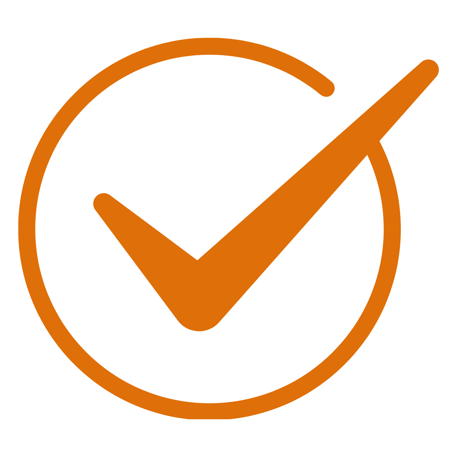 Orange check mark inside a circle on a black background.