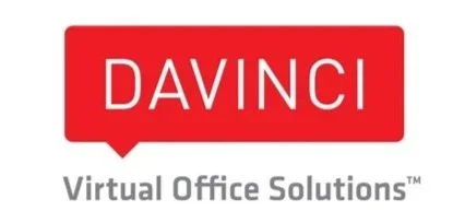 Logo for DaVinci Virtual Office Solutions with red speech bubble background.