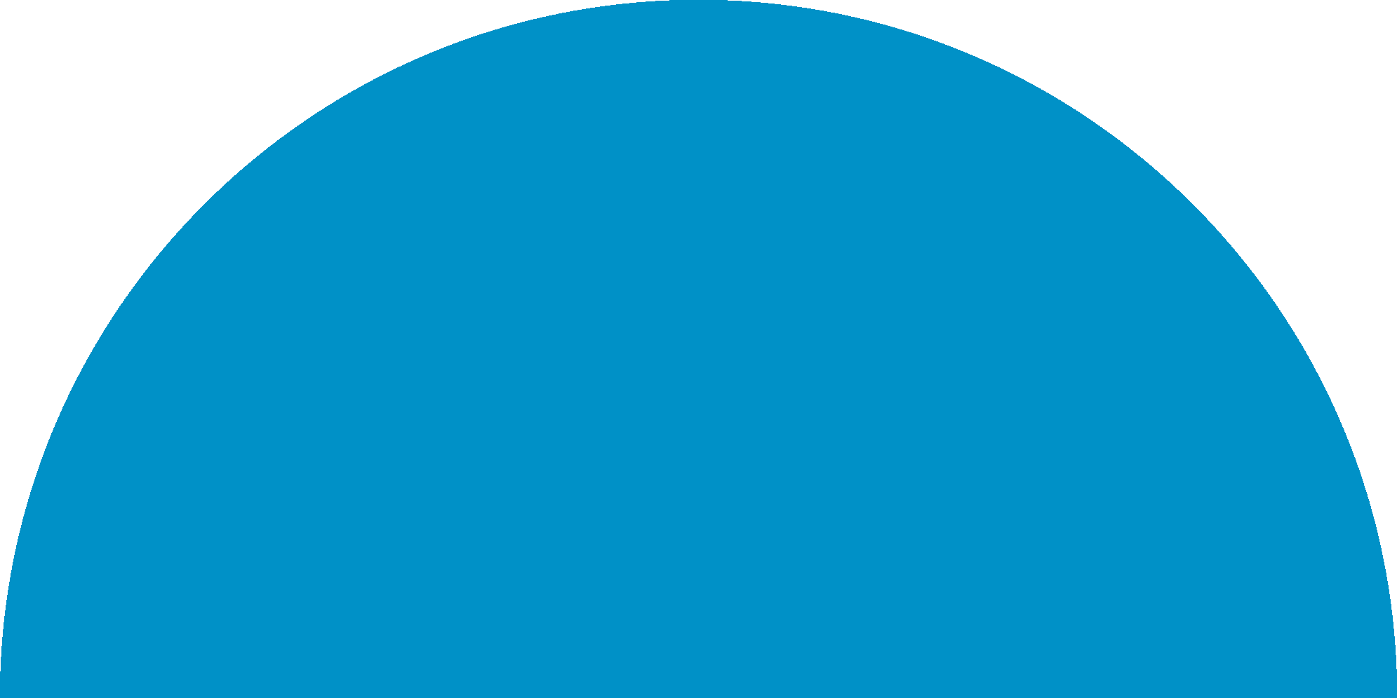 A large blue semi-circle with black background