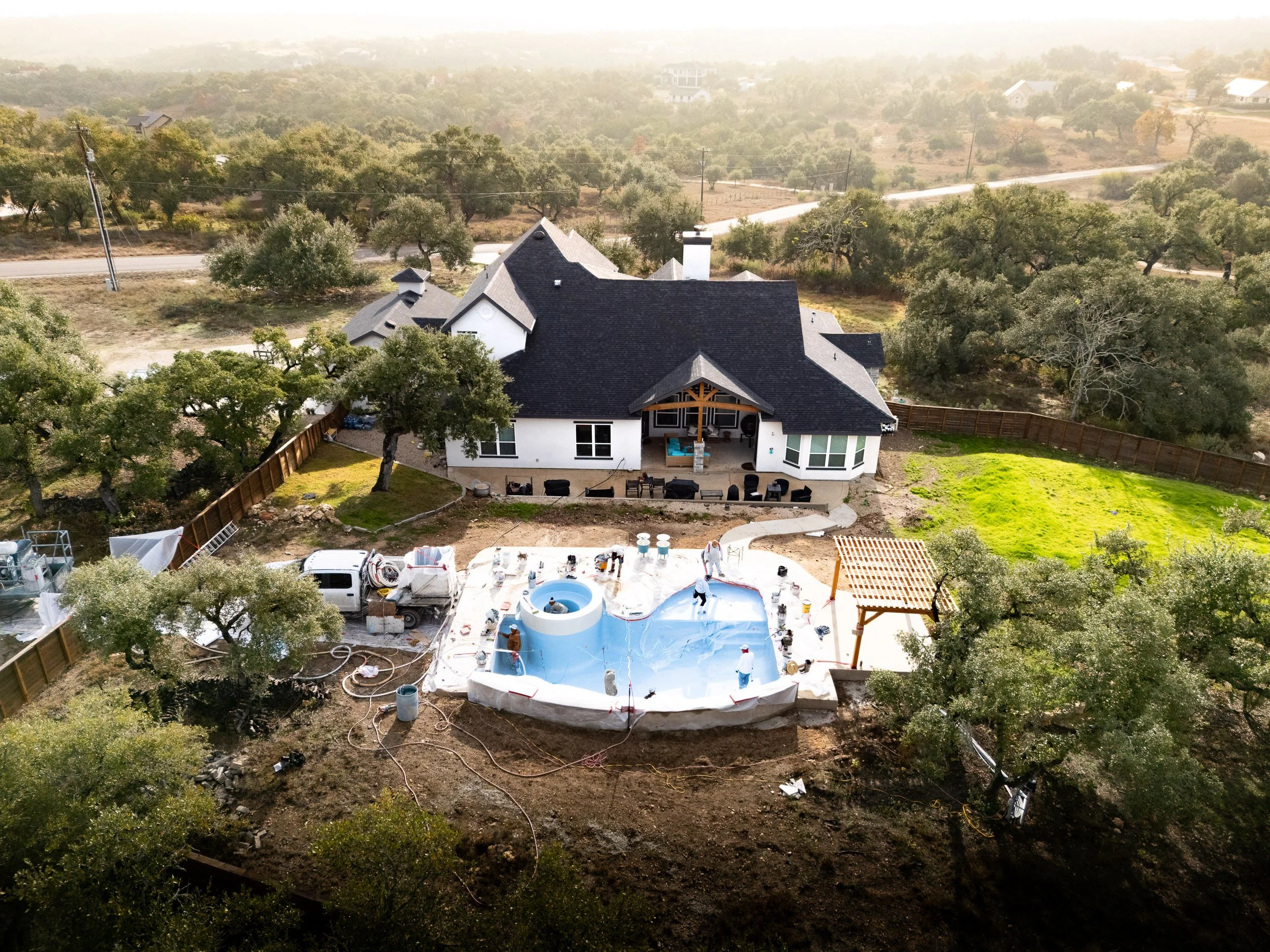 Custom gunite pool under construction in Bulverde Texas by Christopher Ashley Pools
