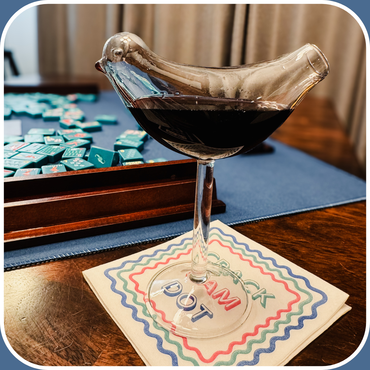 private event table with bird shaped wine glass