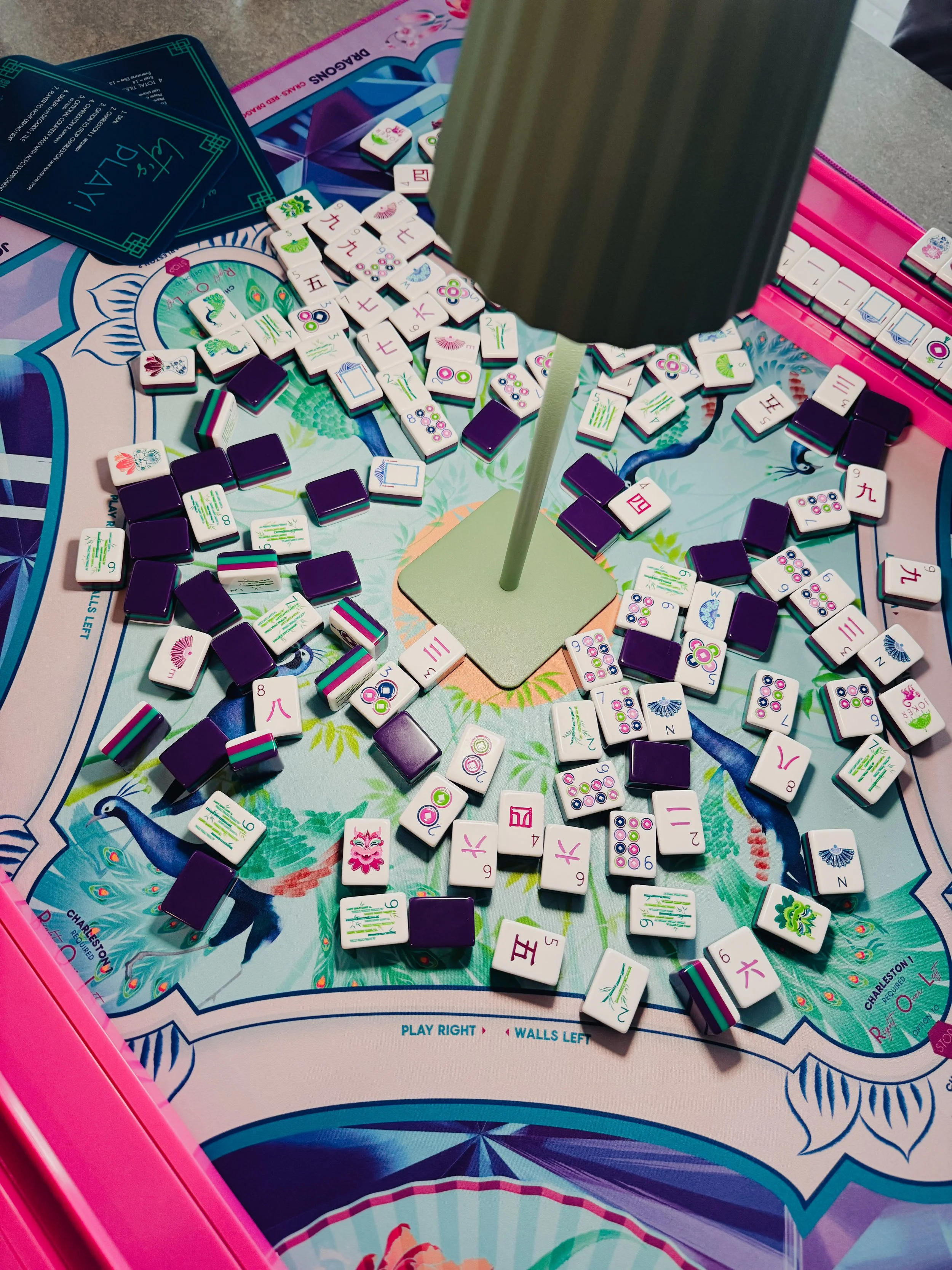 Open play table with mahjong tiles