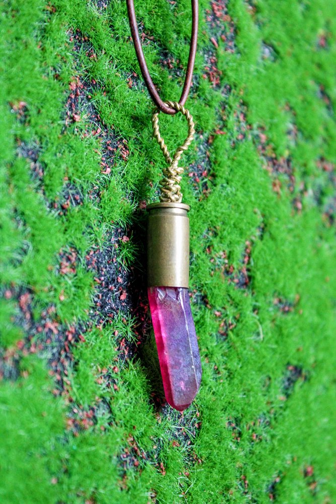 Pink Aura Quartz Bullet Necklace