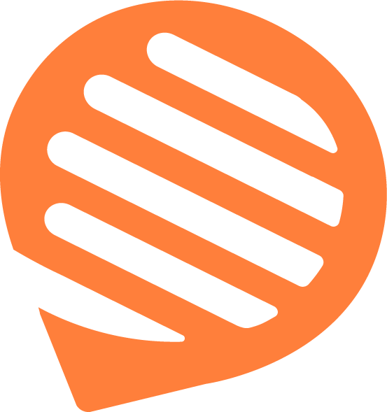 Orange speech bubble icon with black horizontal lines representing text.