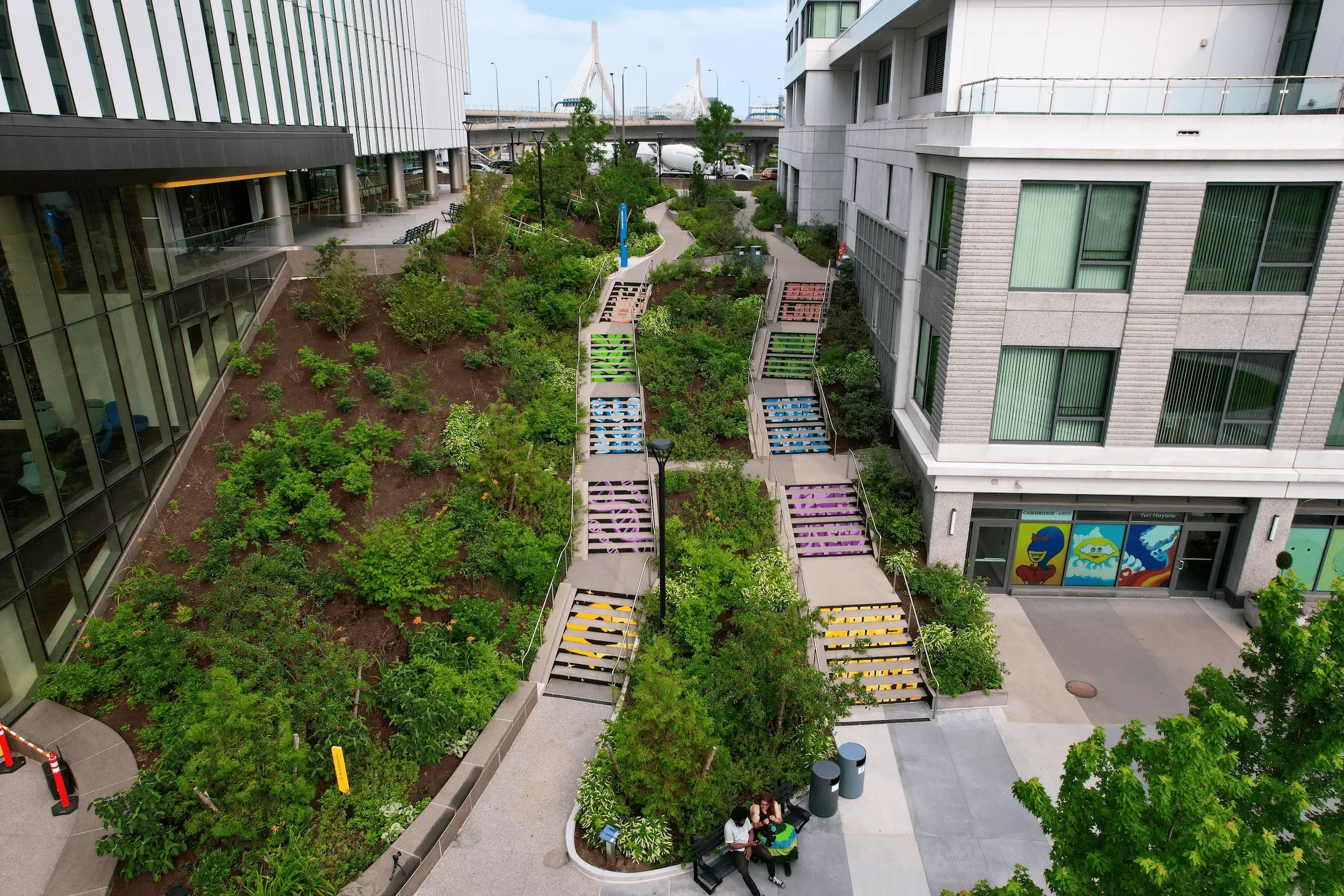  Michael Talbot &amp; Phoebe Warner,  Collective Ascension , 2023. Site-specific mural. Brian P. Murphy Memorial Staircase, Cambridge, MA. Project executed in collaboration with Community Art Center and facilitated by art_works for DivcoWest. © Micha