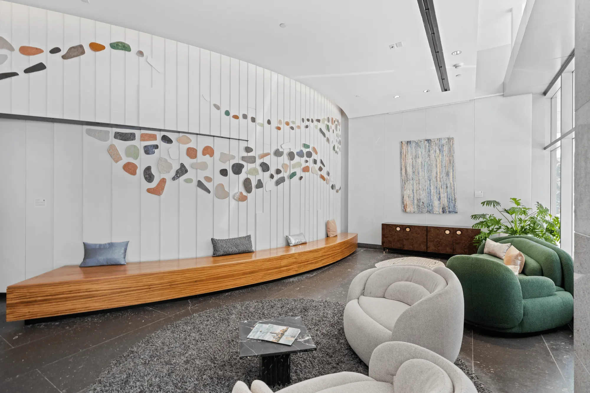  Stephen Proski,  The Serpentine Kiss , 2024. Ceramic installation. 146” x 486. © Stephen Proski. Photography by Flaunt Boston.  Adrienne Shishko,  Revisiting the Past , 2024. Paint, canvas, fabric, thread, deer fencing, zip ties. 72” x 48”. © Adrien