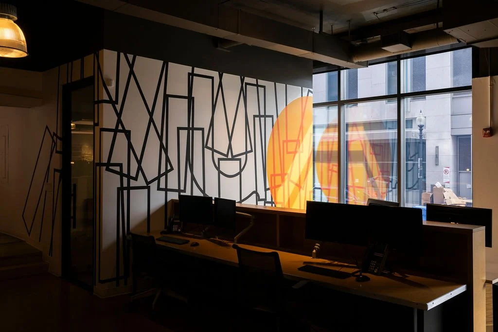  Cyrille Conan,  DIWAR-BENN (à propos) , 2024. Site-specific mural for Utile, 115 Kingston Street, Boston, MA. Project facilitated by art_works for Utile. © Cyrille Conan. Photography by Mel Taing. 