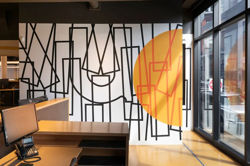  Cyrille Conan,  DIWAR-BENN (à propos) , 2024. Site-specific mural for Utile, 115 Kingston Street, Boston, MA. Project facilitated by art_works for Utile. © Cyrille Conan. Photography by Mel Taing. 